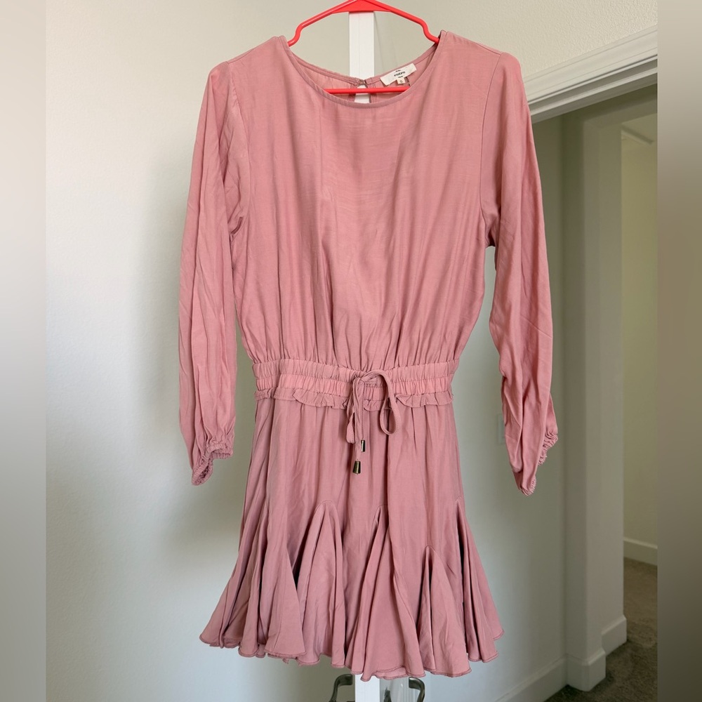 Mauve Pink Long Sleeve Drawstring Waist Dress